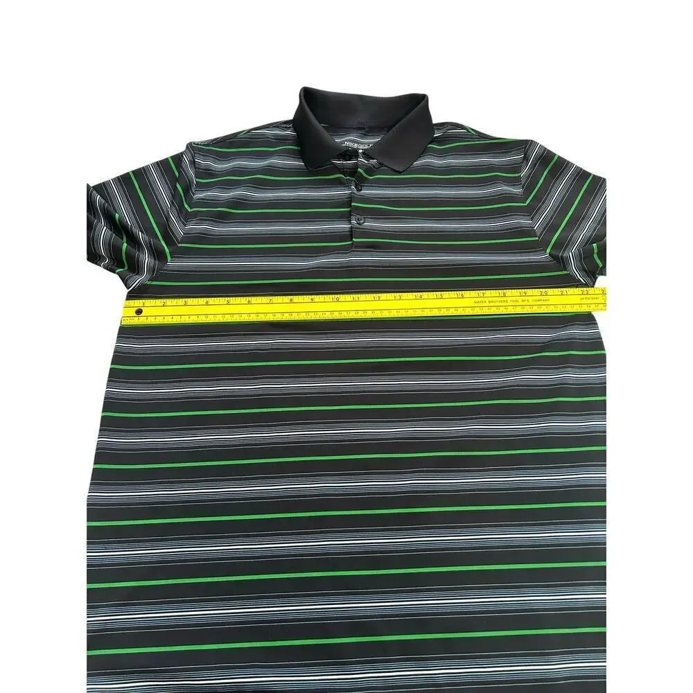 Nike Men’s Dri-Fit Golf Shirt Polo Style Size L Black With Green & White Stripes